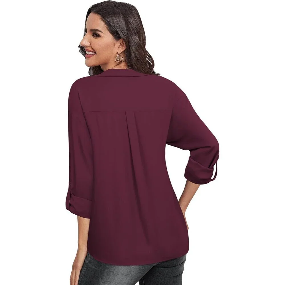 Women's Chiffon Button-Down Shirt Large Business Casual Office Wear